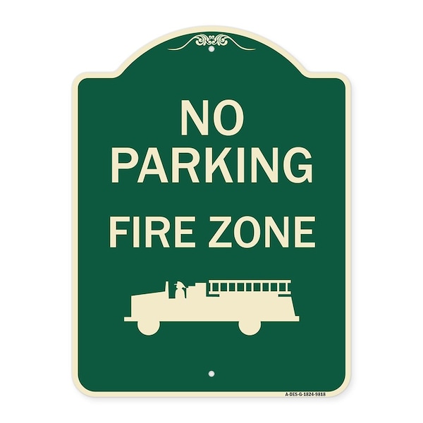 Designer Series-No Parking Fire Zone With Graphic Green, 24" x 18", G-1824-9818